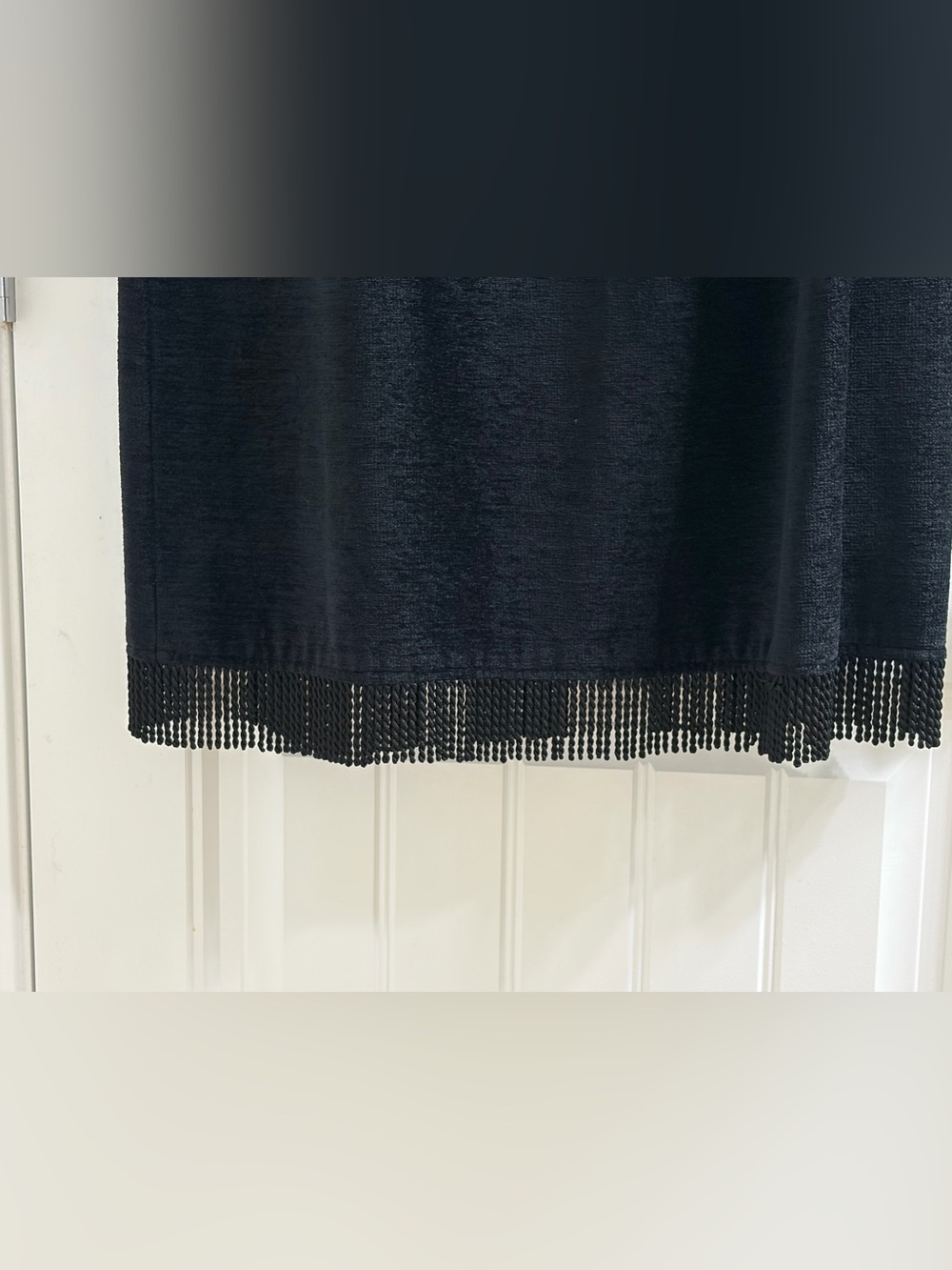 Vintage Indigo Moon Black Chenille Black Midi Skirt Fringe Hem L Artsy Boho - Picture 7 of 10